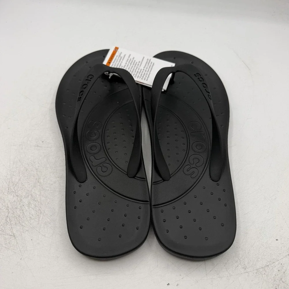 Crocs Flip Flops Size Mens 8 Womens 10 Black Thong Sandals Beach 210089-001 NWT
